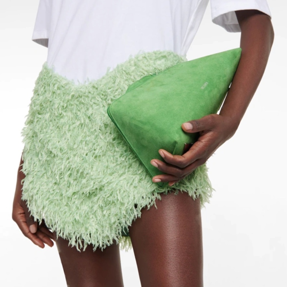 The Attico green feather trimmed mini skirt